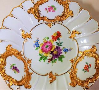 Meissen Porcelain Show Plate Charger Lavish Gilt & Flowers 1924 - 1934 3