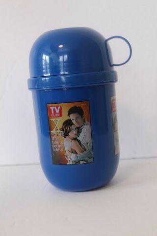 Vintage Tv Guide Plastic Blue Thermos X - Files Bewitched Sonny And Cher