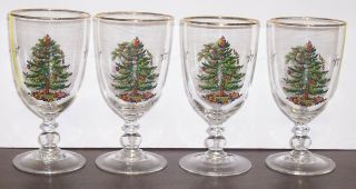 Set Of 4 Spode Christmas Tree Pedestal Goblets 7 " U S