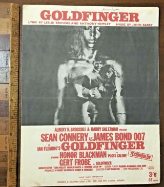Vintage 1964 James Bond 007 Goldfinger Movie Australian Sheet Music Vgc