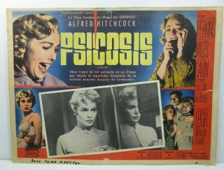1960 Psycho Hitchcock Perkins Authentic Mexican Lobby Card Movie Poster