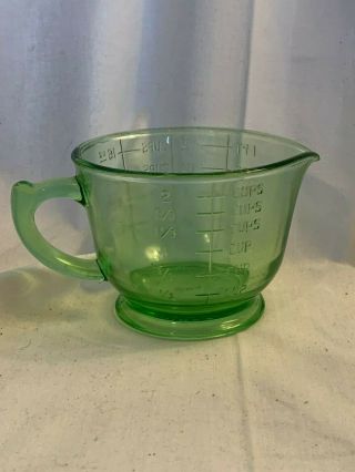 Vtg Vaseline Uranium Depression Glass Green Measuring 2 Cup D Handle