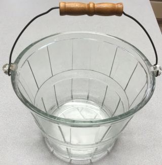 Vintage Anchor Hocking Ice Bucket With Wooden Handle