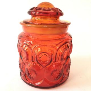 Vintage Le Smith Amberina Ruby Red Moon And Stars 7” Glass Canister Ground Lid