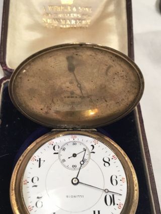 Antique Illinois Watch Company Gold Plated Full Hunter Pocket Watch
