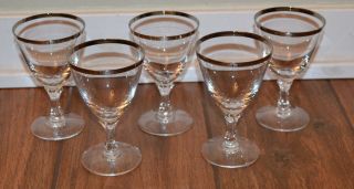 Set (5) Fostoria Crystal Wedding Ring Pattern Claret Wine Platinum Trim