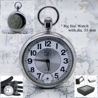 Silver Polish Antique Men Fashion Pocket Watch Small Second Chain Gift Box P66