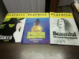 Set Of 3 Broadway Playbills - Wicked,  Spongebob Squarepants