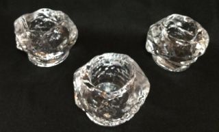 Vtg Set 3 Kosta Boda Art Glass Snowball Candle Holders Tea Light Votive 2.  75”