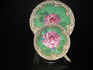 Paragon Cabbage Rose On Green Background Tea Cup & Saucer