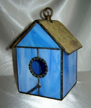 Decorative Blue / Brown Stained Glass Birdhouse (home / Garden)
