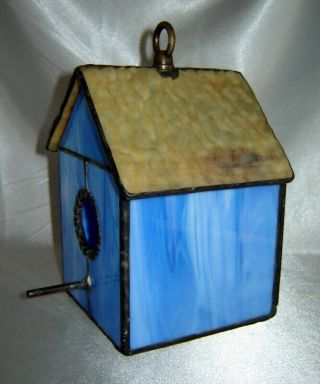 Decorative Blue / Brown Stained Glass Birdhouse (Home / Garden) 2