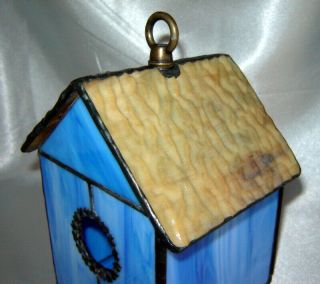 Decorative Blue / Brown Stained Glass Birdhouse (Home / Garden) 3