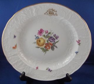 Antique 19thc Meissen Porcelain Monogram Floral Plate Porzellan Teller German