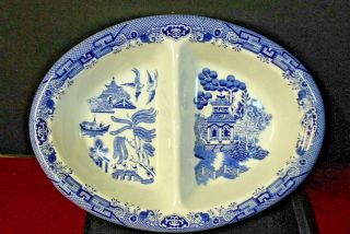 Churchill England Blue Willow Divided Vetgetable Relish Dish Pre - Owned