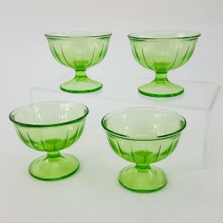 Vintage Fire King Lime Green Glass Ice Cream Dessert Pedestal 5oz Cup Bowl Set 4