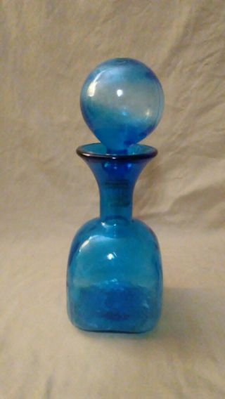 Vintage Mid Century Modern Empoli Blue Teal Art Glass Decanter Bottle 1 Liter