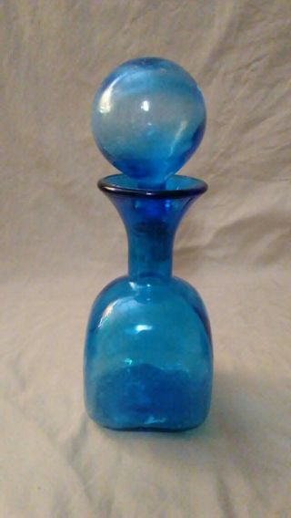 Vintage Mid Century Modern Empoli Blue Teal ART Glass Decanter Bottle 1 Liter 2