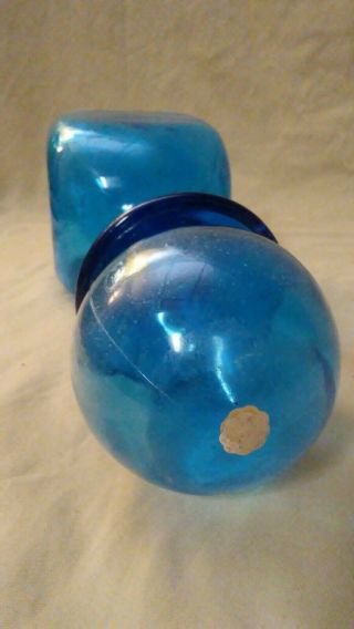 Vintage Mid Century Modern Empoli Blue Teal ART Glass Decanter Bottle 1 Liter 3