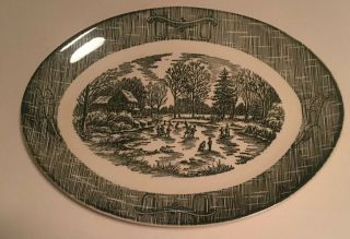 Vintage Currier & Ives Green Oval Platter