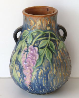 Roseville Pottery Wisteria Vase 631 Foil Label Blue/lavender