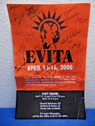 2000 Cast & Crew Signed Evita Poster 33 Autographs Texas Wesleyan Pop - Rock Opera