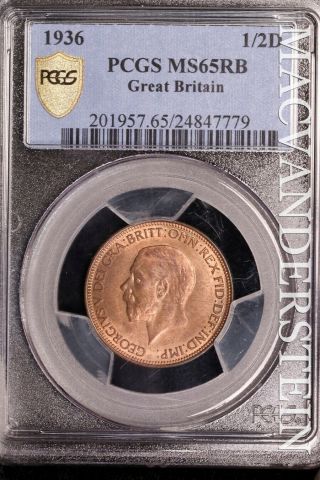 Great Britain: 1936 Half Penny - Pcgs Ms65rb - Brilliant Uncirculated Slg146