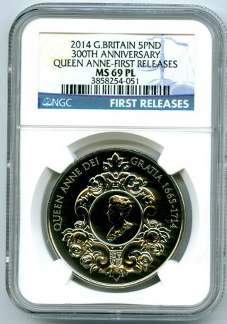 2014 Great Britain 5pnd Queen Anne Ngc Ms69 Pl First Releases Rare Top Pop