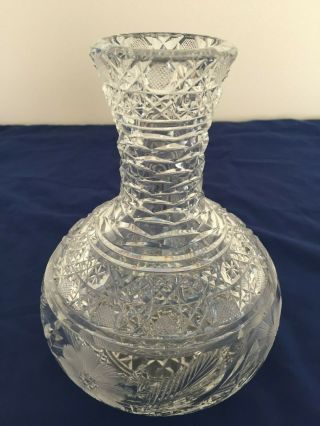 Antique Vintage Brilliant Cut Glass Floral Vase 8.  5 " Intricate Heavy