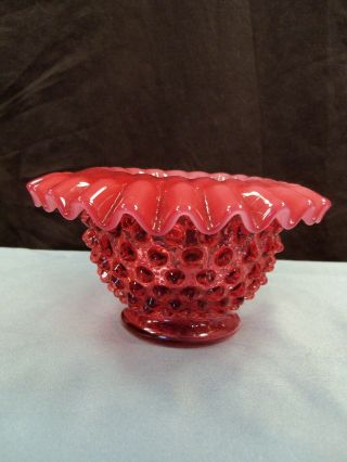 Fenton Hobnail Cranberry Opalescent Glass 3 Three Piece Fairy Lamp Bottom Only