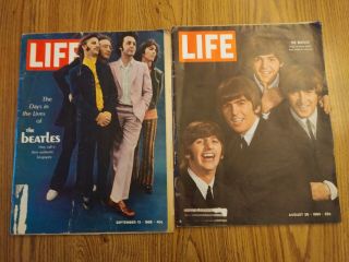 The Beatles On Covers Of Life Magazines 1964 & 1968 Very Good Complete