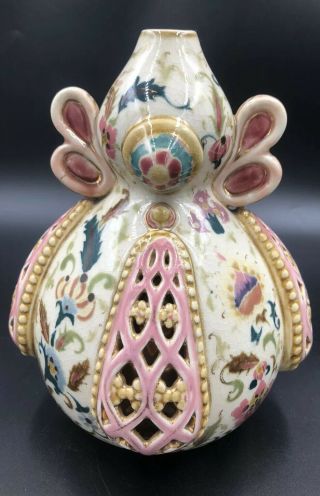 Antique Porcelain Hungarian Fischer Budapest Ornate Zsolnay Vase