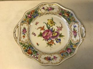Vintage Antique German Carl Thieme Dresden Reticulated Porcelain Platter Flowers