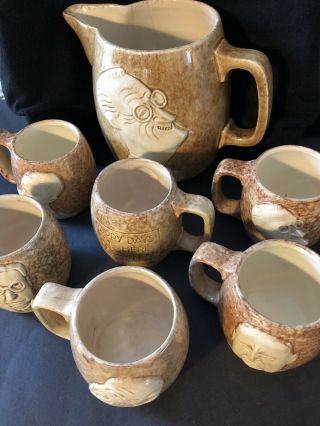 Stangl Pottery Happy Days Are Here Again Prohibition Repeal Beer Pitcher & Mugs