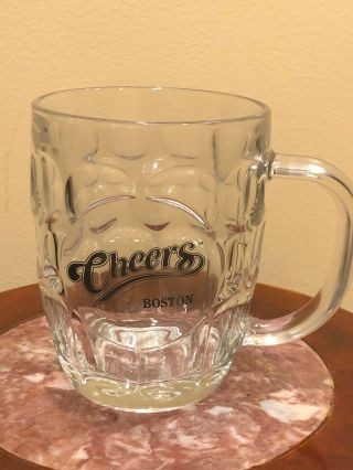 Cheers Of Boston Clear Glass Dimpled/thumbprint Beer Mug Cup W/ Handle 16 Oz