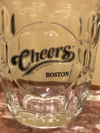 Cheers of Boston Clear Glass Dimpled/Thumbprint Beer Mug Cup w/ Handle 16 oz 2