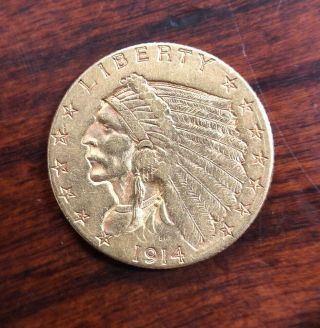 1914 - D $2.  50 Quarter Eagle Indian Head Gold Coin