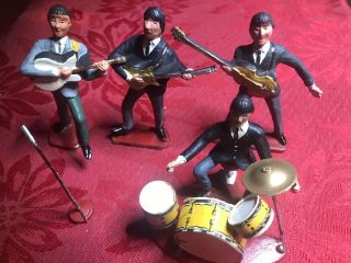Vintage Beatles Band Figures Set Plastic Hung Kong John Paul George Ringo,  1960s