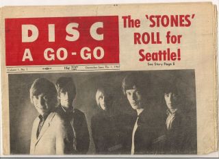 Disc A Go - Go Vol 1 7 Dec.  1965 Kjr Seattle Newspaper Rolling Stones Concert
