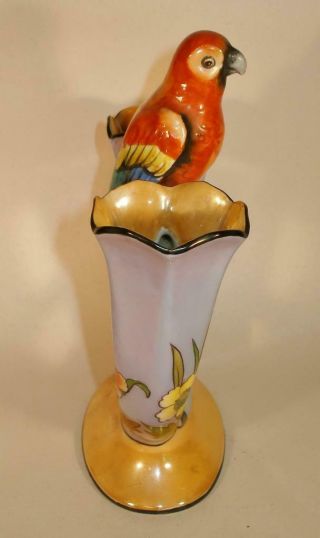 RARE Vintage Art Deco NORITAKE DOUBLE FLUTE VASE - Large Figural Bird - Luster 3