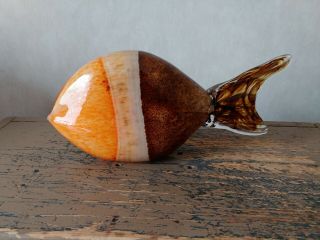 Vintage Murano Italian Art Glass Fish Brown White Orange Colorful Big 11 "
