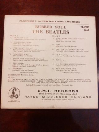The Beatles - Rubber Soul Twin Track Mono Tape Record Reel To Reel TA - PMC 1267 2