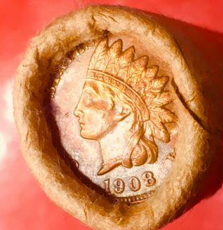 1908 Indian Head / 1909 Vdb Bank Of San Francisco Obw Lincoln Wheat Penny Roll