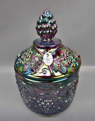Modern Fenton Grape 100th Anniversary Amethyst Carnival Glass Candy Box 5624