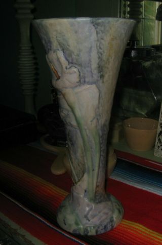 Rare 12 " Vintage Weller Pottery Silvertone Vase Calla Lilly Design Marked