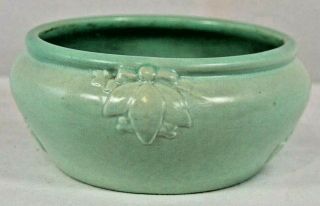 Green Red Wing Pottery Bowl/planter With Floral Design