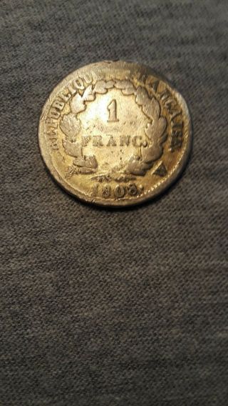 1808,  France (1st Empire),  Napoleon I.  Silver 1 Franc (59)