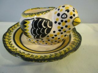 Cute Henriot Quimper,  France Vintage Polka Dotted Chick Egg Cup W/saucer