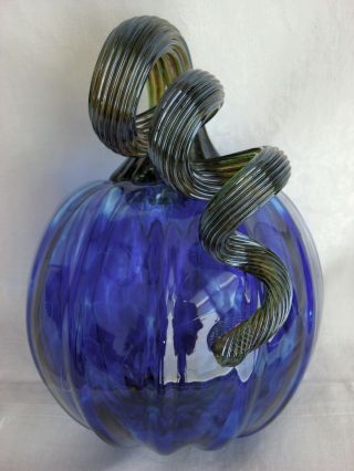 Vintage Hand Blown Art Glass Cobalt Blue Pumpkin