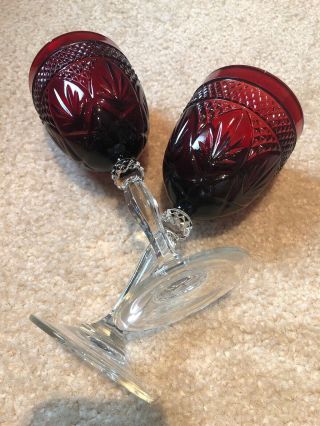 2 Ruby Red Luminarc Arcoroc Crystal D’arque Tall Wine Goblets